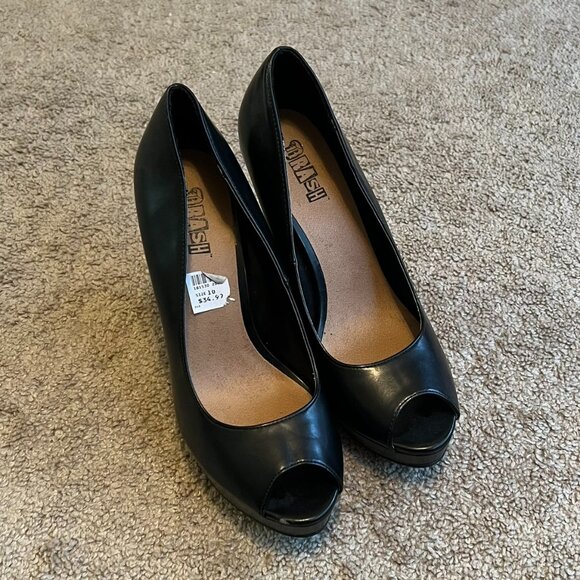 Brash Black Peep Toe Stilettos - Picture 1 of 7